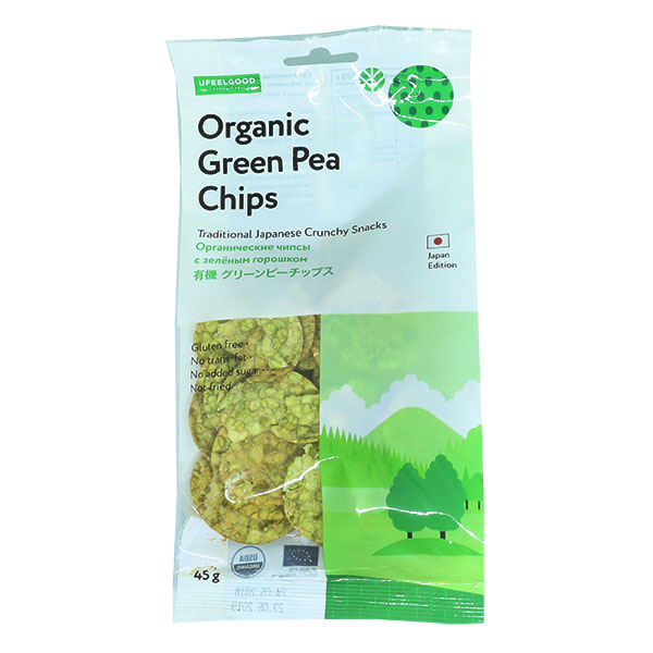 Купить Органические чипсы с зеленым горошком (Organic Green Pea Chips, Traditional Japanese Crunchy Snacks) Ufeelgood без глютена в Москве